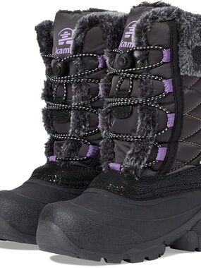 Kamik Black Kids Winter Boots with Purple Accents